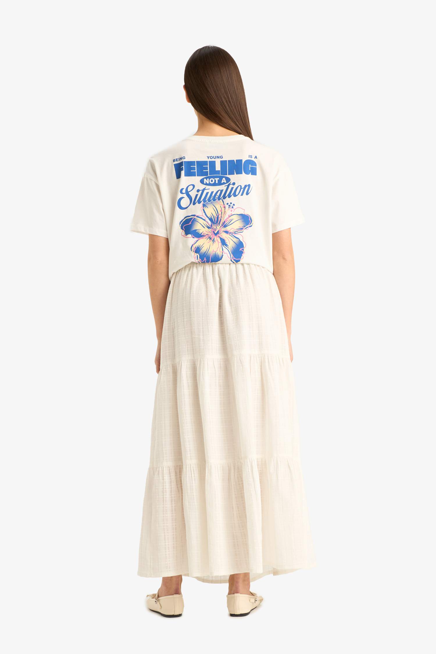 Textured cotton-lined maxi skirt with a regular fit