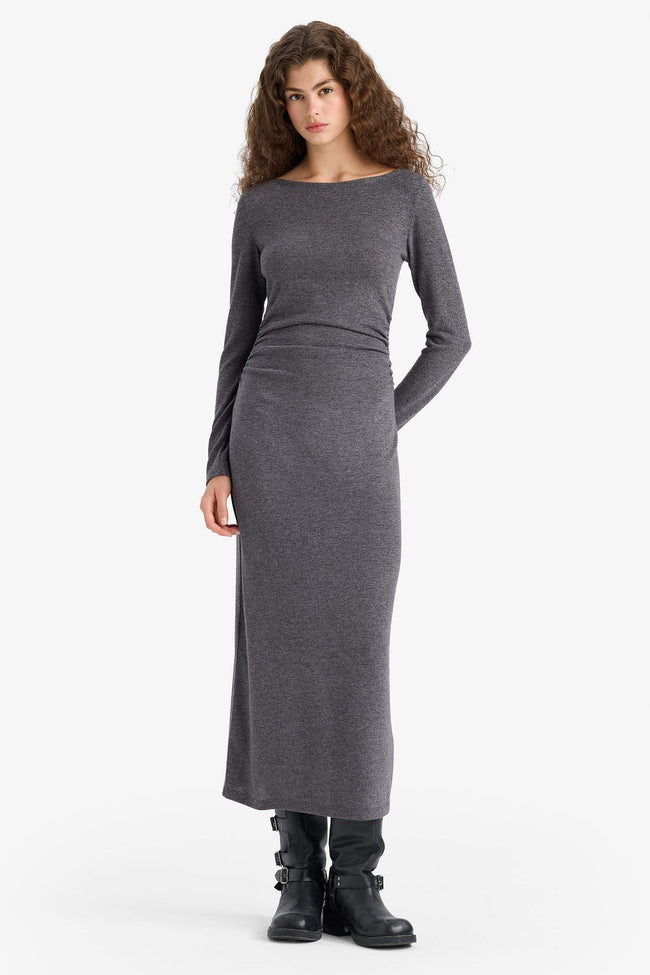 Bodycon maxi dress with long sleeves and boat neckline Hover Image
