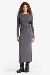 Bodycon maxi dress with long sleeves and boat neckline