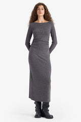 Bodycon maxi dress with long sleeves and boat neckline