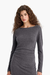 Bodycon maxi dress with long sleeves and boat neckline