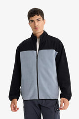 Relax Fit Half Turtleneck Zip-Up Fleece Cardigan