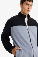 Relax Fit Half Turtleneck Zip-Up Fleece Cardigan