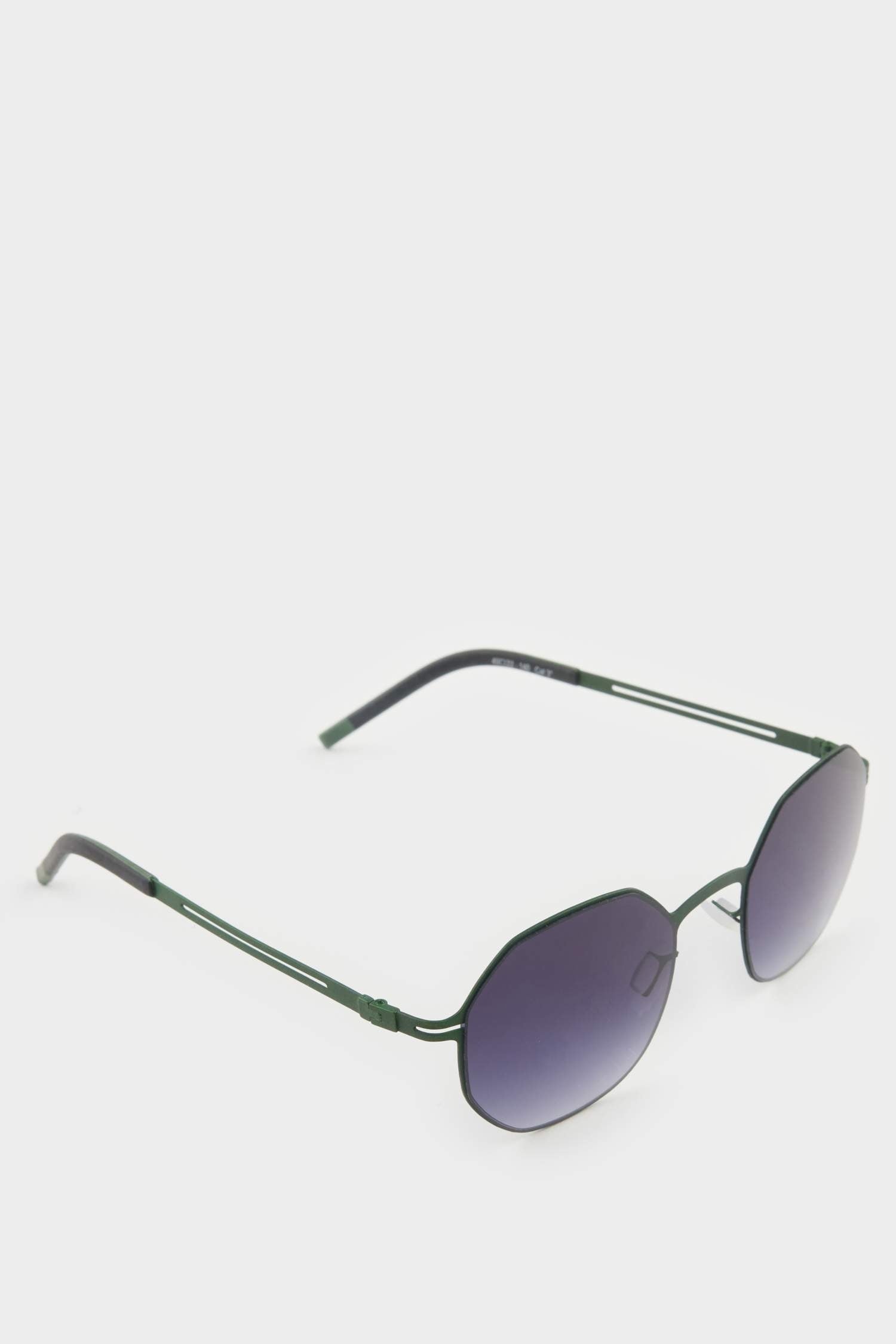 Men's Hexagonal Green Metal Frame Smoked Lens UV Sunglasses