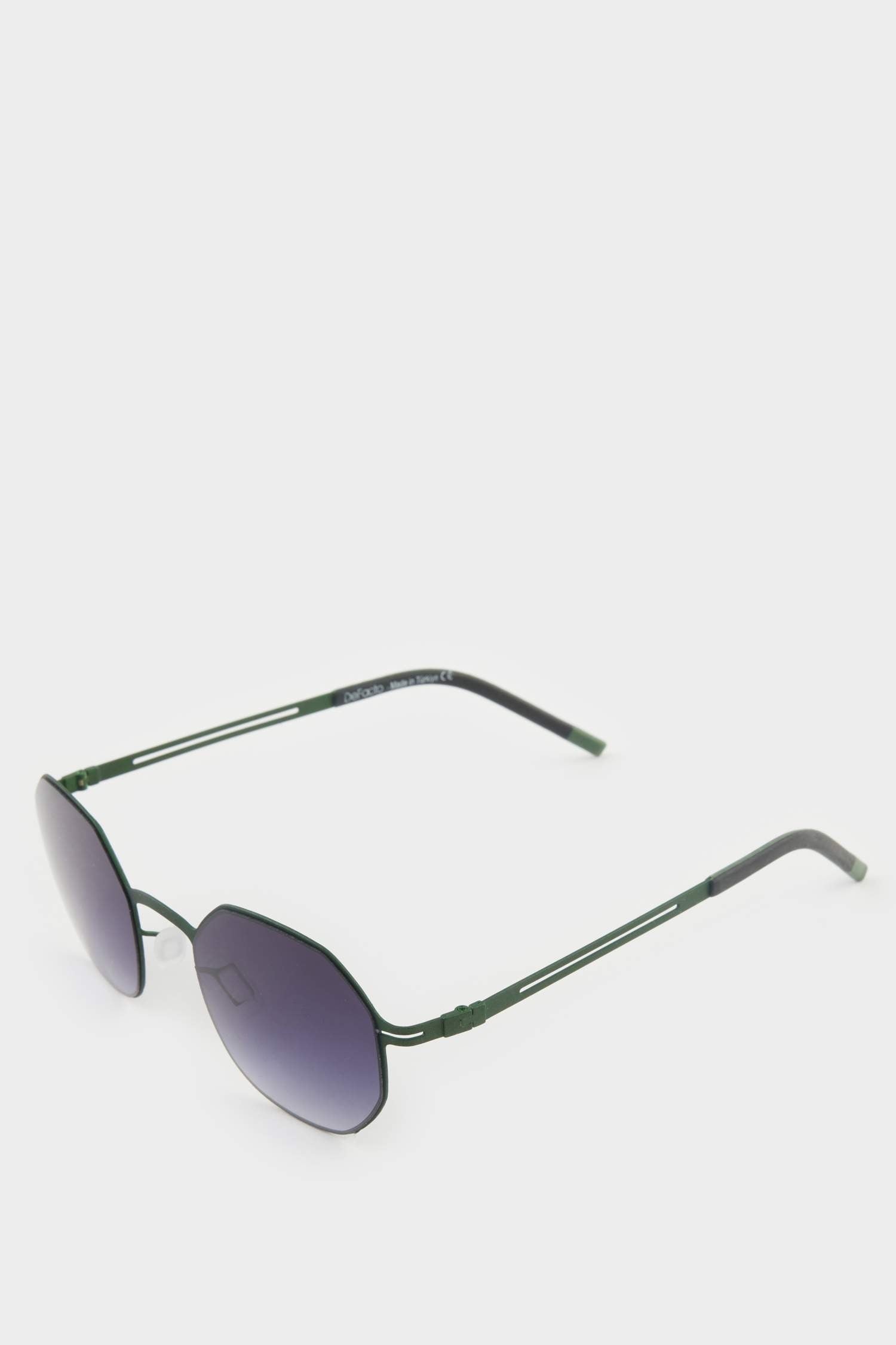 Men's Hexagonal Green Metal Frame Smoked Lens UV Sunglasses