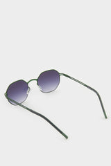 Men's Hexagonal Green Metal Frame Smoked Lens UV Sunglasses
