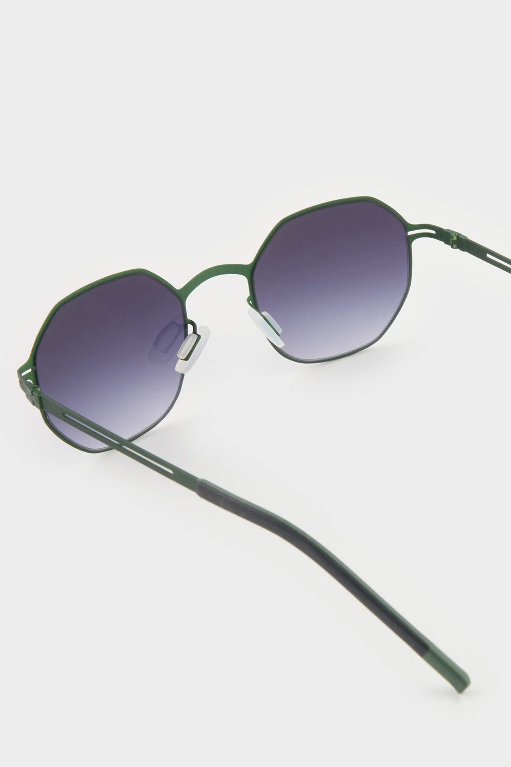 Men's Hexagonal Green Metal Frame Smoked Lens UV Sunglasses