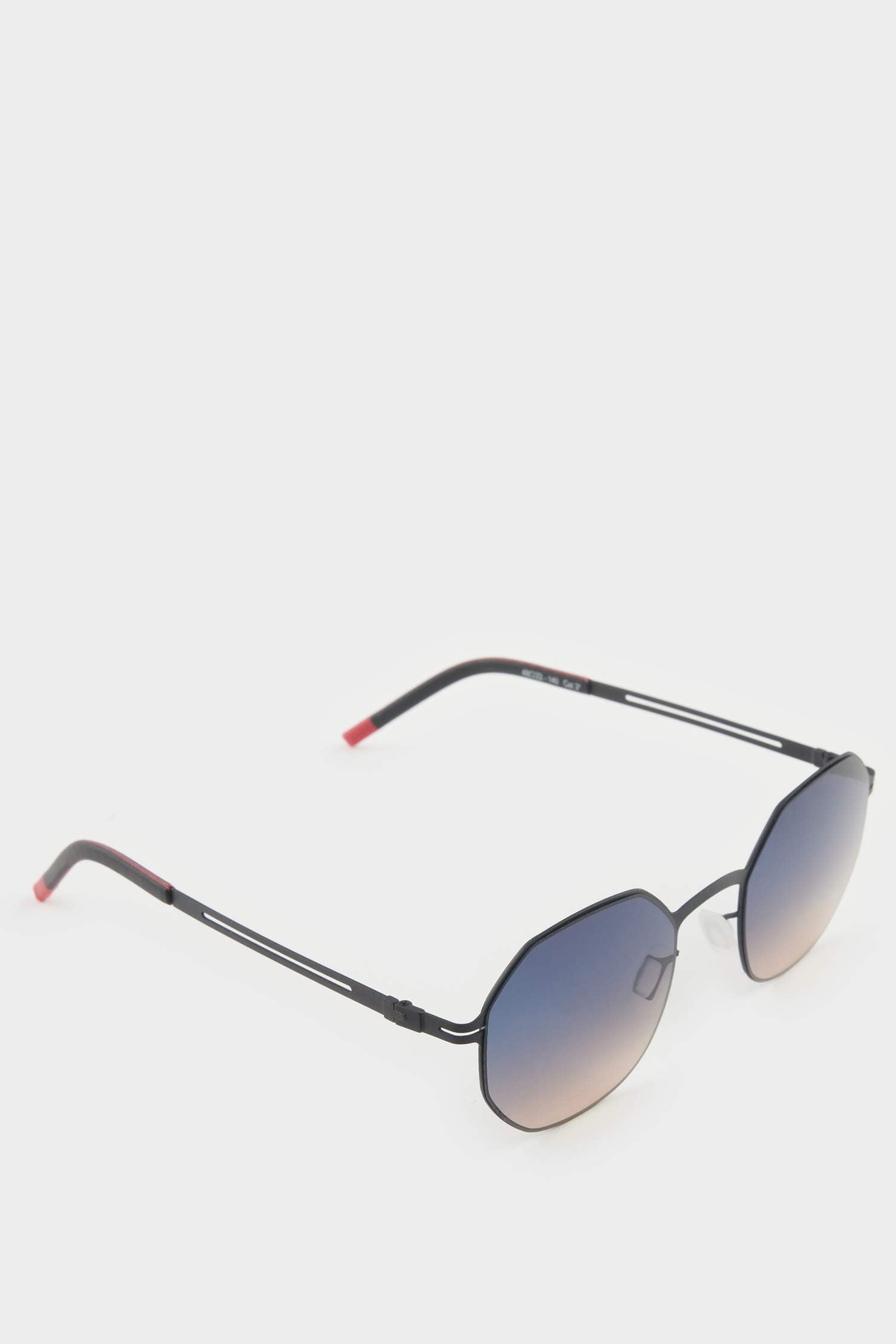 Men's Hexagonal Green Metal Frame Smoked Lens UV Sunglasses