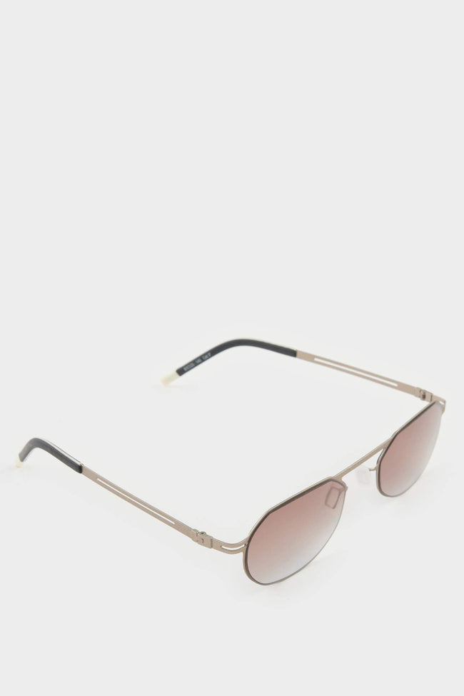 Men's Small Oval Beige Metal Frame Brown Lens UV Sunglasses Hover Image