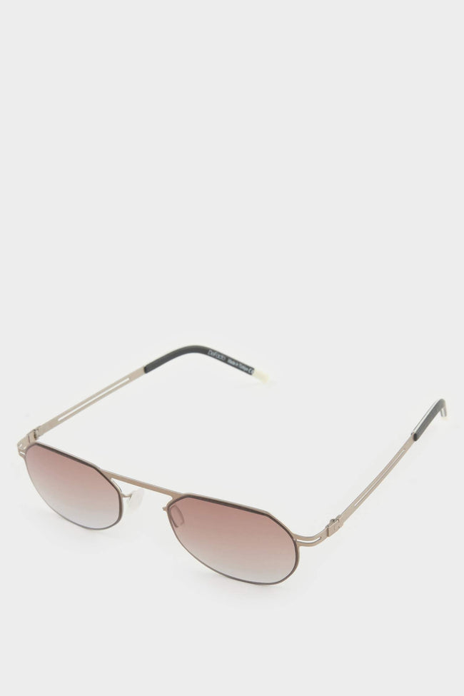 Men's Small Oval Beige Metal Frame Brown Lens UV Sunglasses Main Image