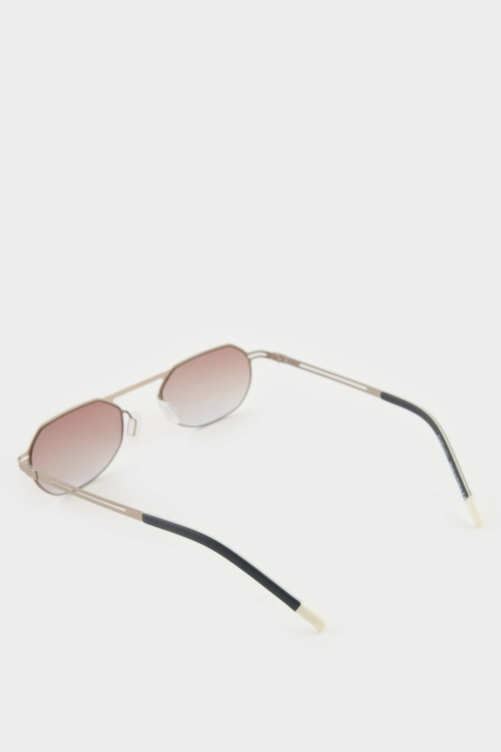 Men's Small Oval Beige Metal Frame Brown Lens UV Sunglasses