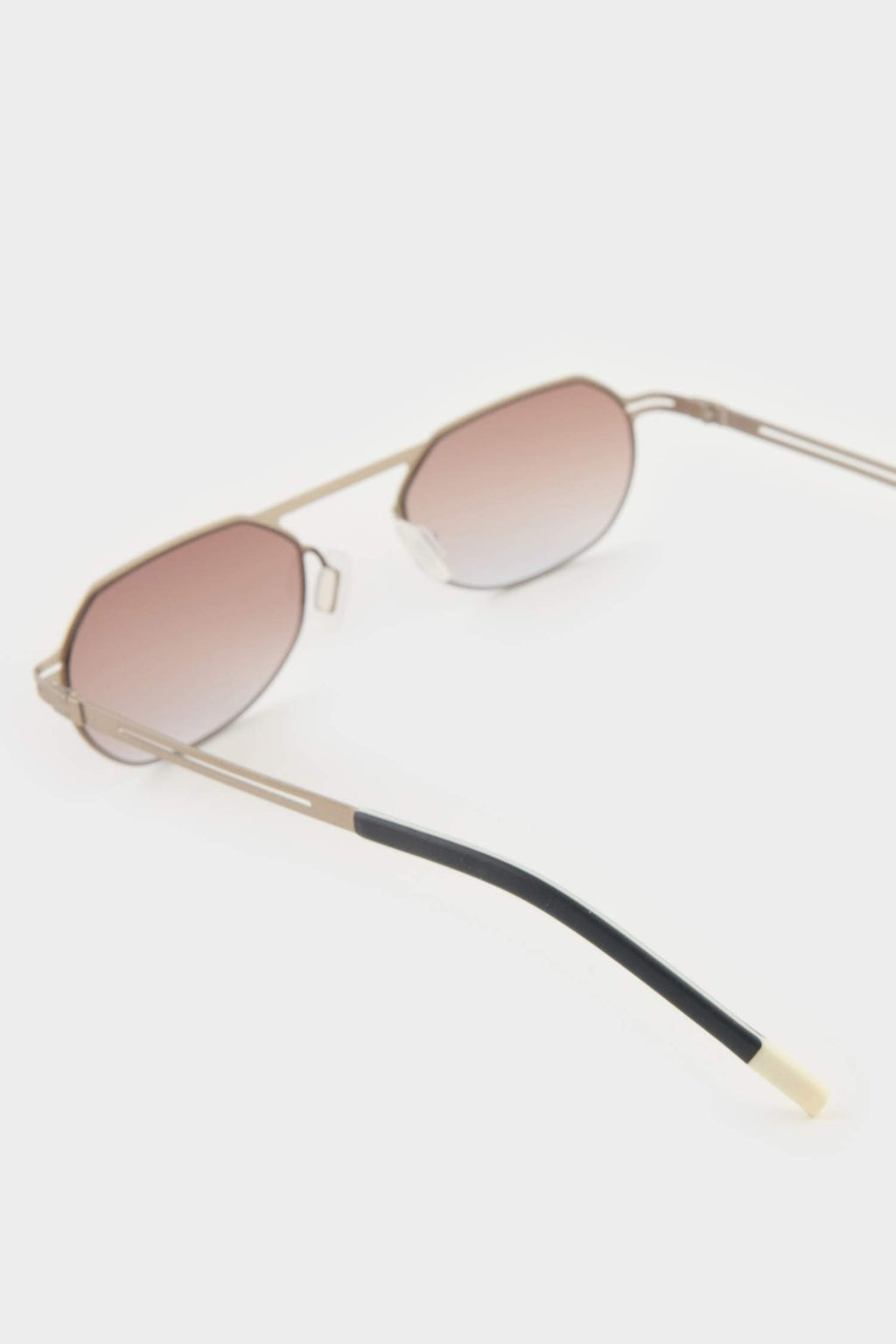 Men's Small Oval Beige Metal Frame Brown Lens UV Sunglasses