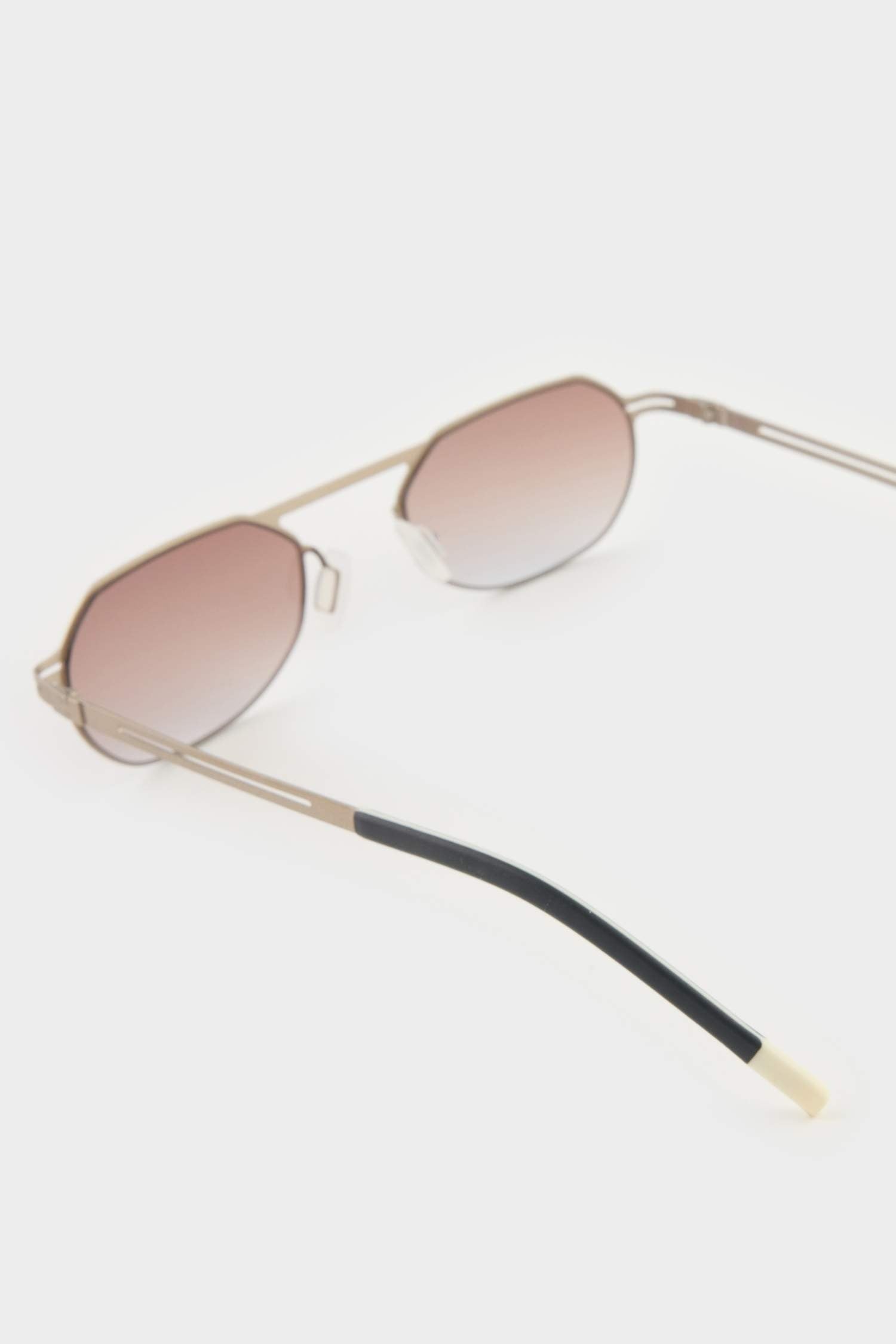 Men's Small Oval Beige Metal Frame Brown Lens UV Sunglasses