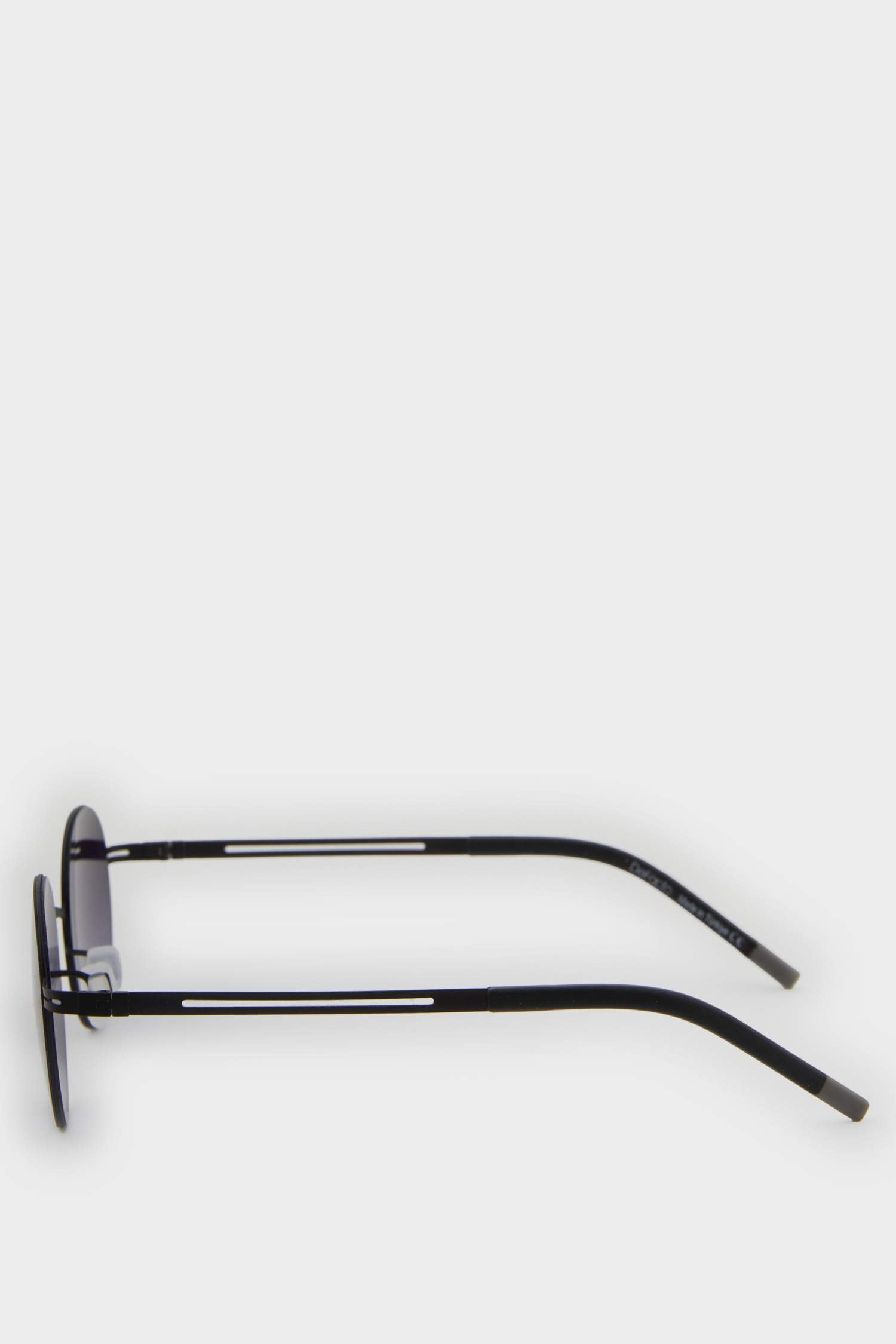 Men's Round Black Metal Frame Black Lens UV Sunglasses