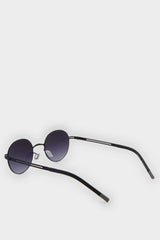 Men's Round Black Metal Frame Black Lens UV Sunglasses