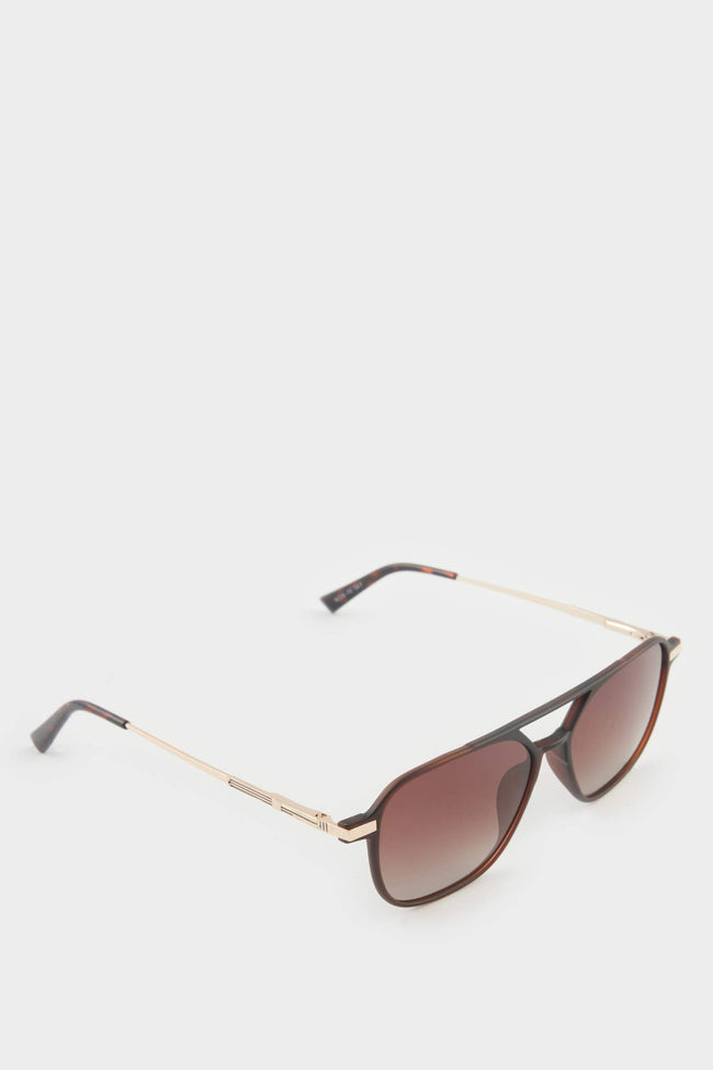 Men's Oval Large Clear Plastic Frame Brown Lens Polarized Sunglasses Hover Image