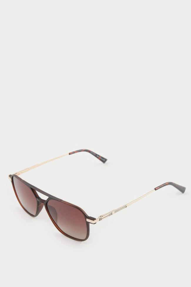 Men's Oval Large Clear Plastic Frame Brown Lens Polarized Sunglasses Main Image