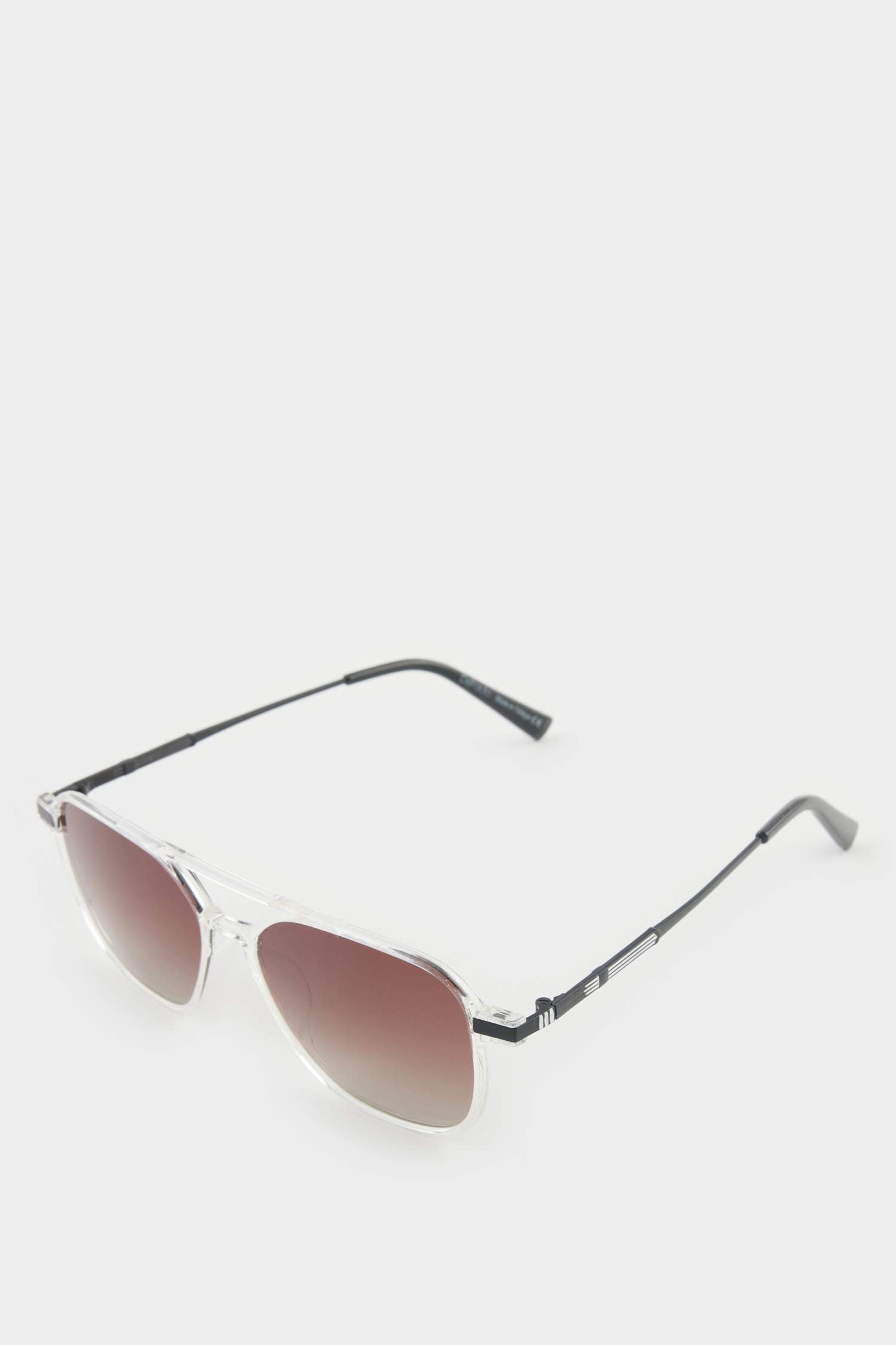 Men's Oval Large Clear Plastic Frame Brown Lens Polarized Sunglasses