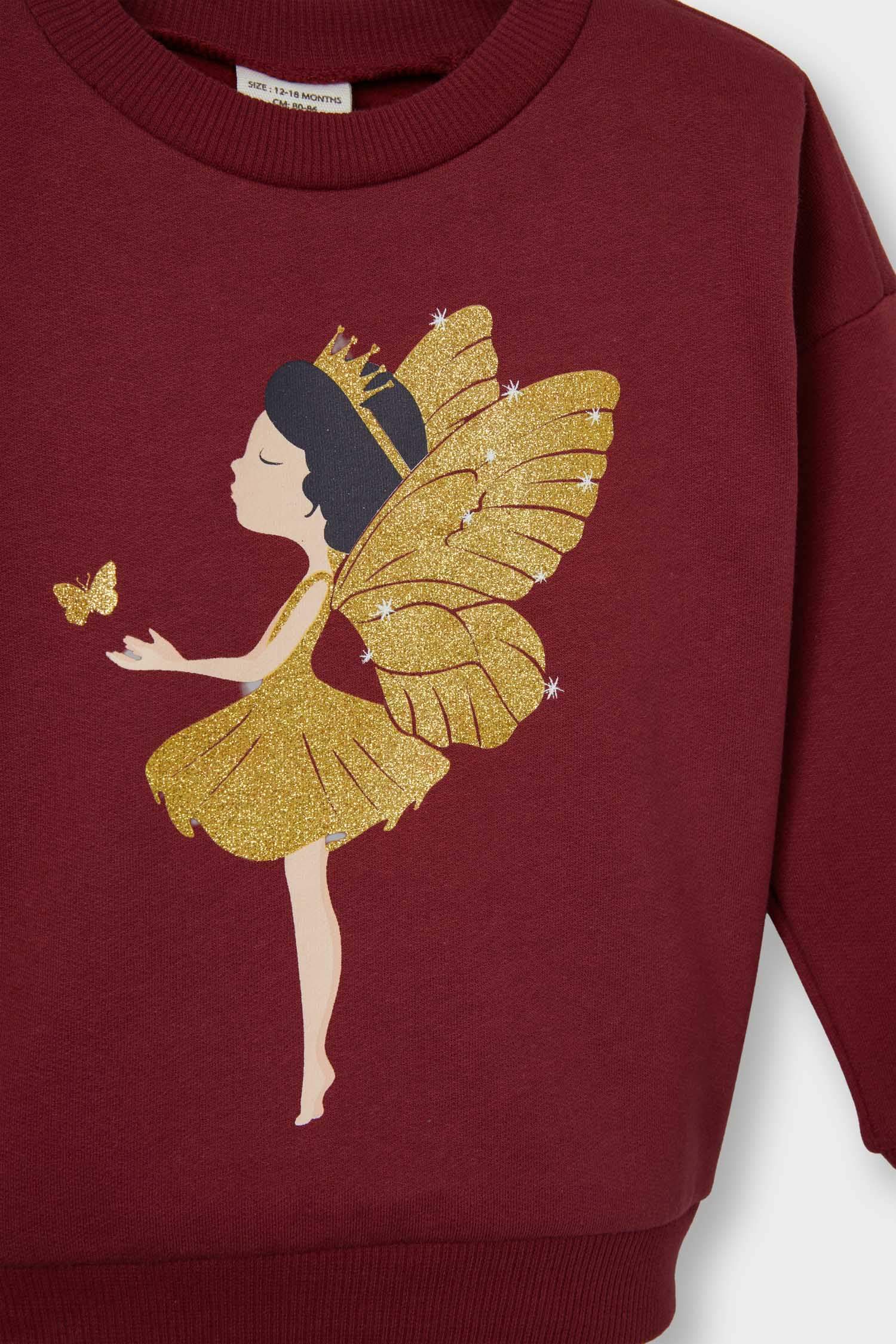 Baby Girl Crew Neck Printed Sweatshirt with Soft, Fleece Lining