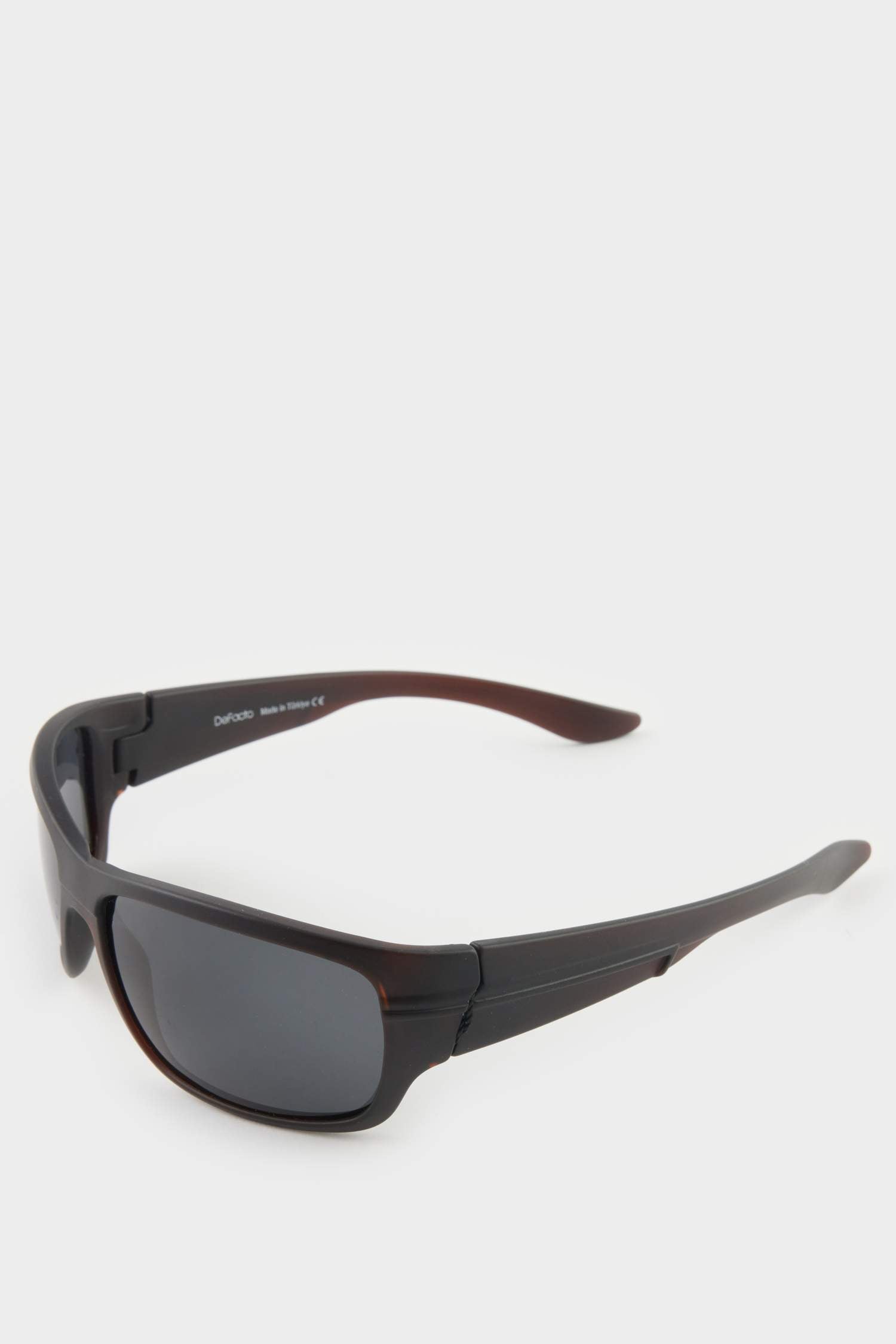 Men Oval Black Plastic Frame Black Glass Polarized Sunglasses