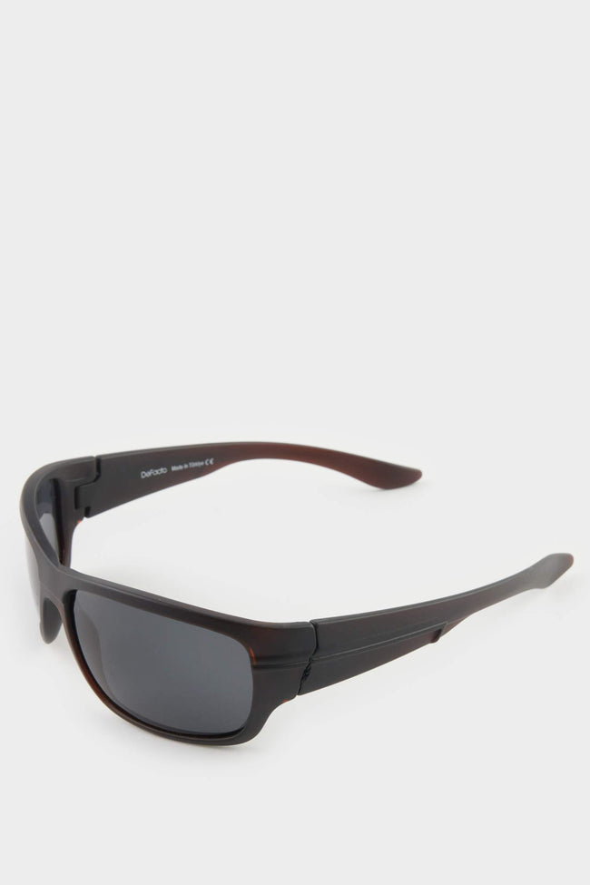 Men Oval Black Plastic Frame Black Glass Polarized Sunglasses Main Image