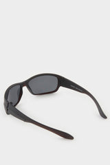Men Oval Black Plastic Frame Black Glass Polarized Sunglasses