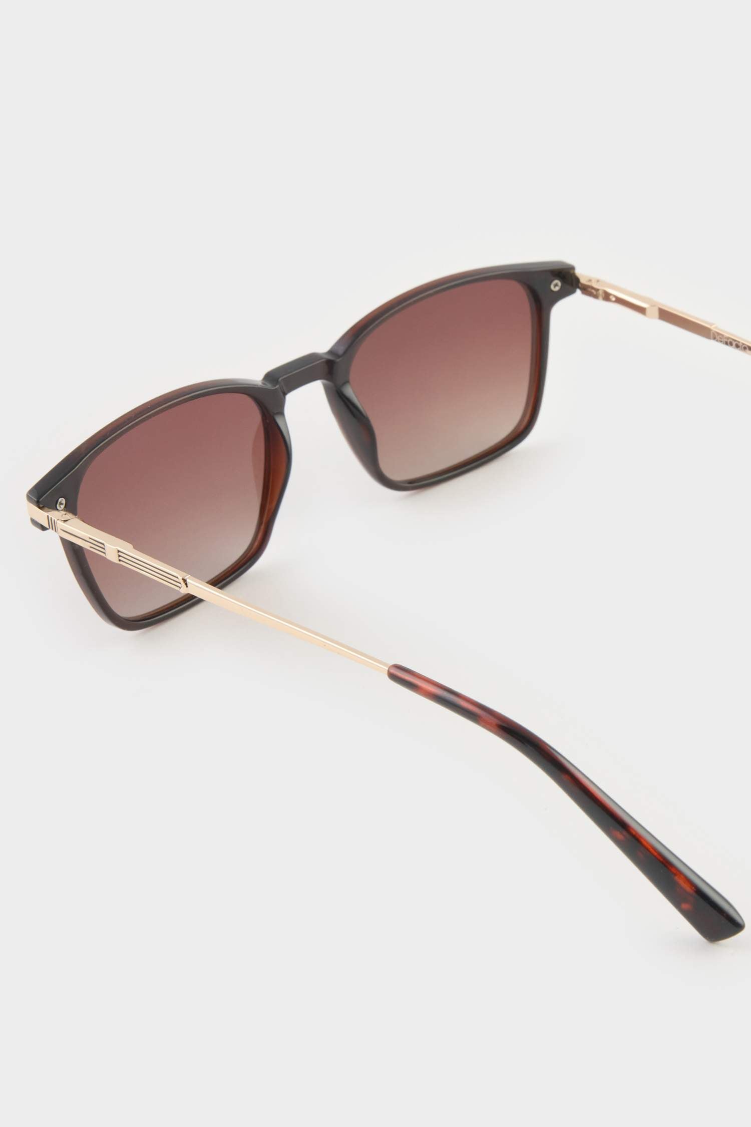 Men's Classic Square Brown Metal Frame Brown Lens Polarized Sunglasses