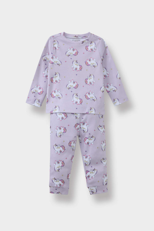 Baby Girl Pajama Set Unicorn Printed Long Sleeve Top and Long Bottoms Hover Image