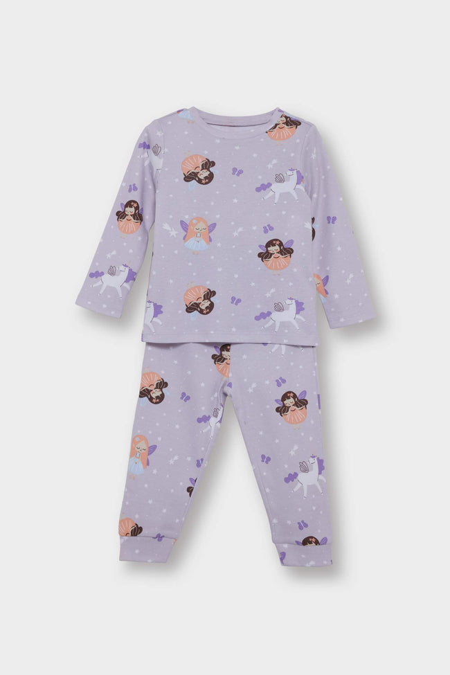 Baby Girl Pajama Set Patterned Long Sleeve Top and Long Bottom Hover Image