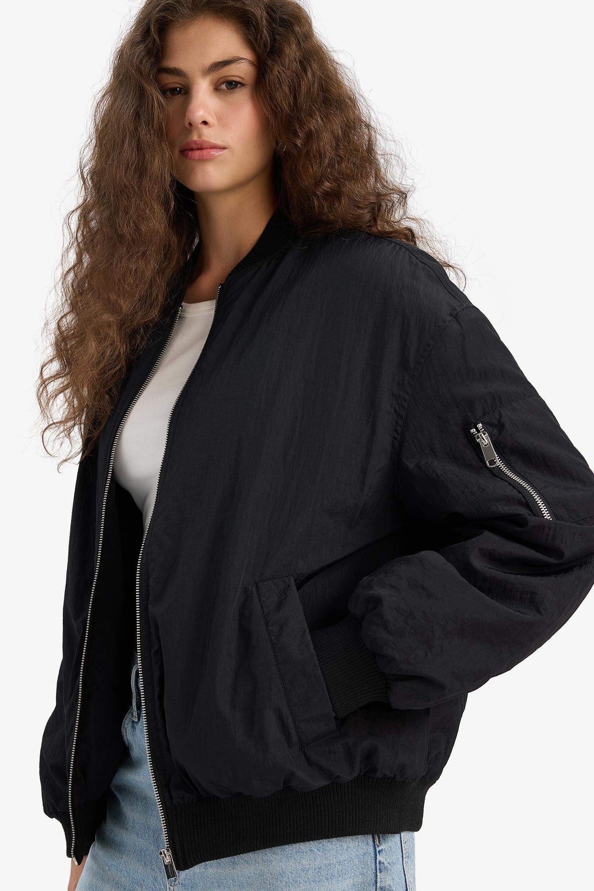 Regular Fit Bomber Jacket with College Collar.