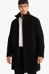 Regular Fit Stand Collar Pocketed Zip-Up Lined Cashmere Parka
