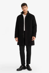 Regular Fit Stand Collar Pocketed Zip-Up Lined Cashmere Parka