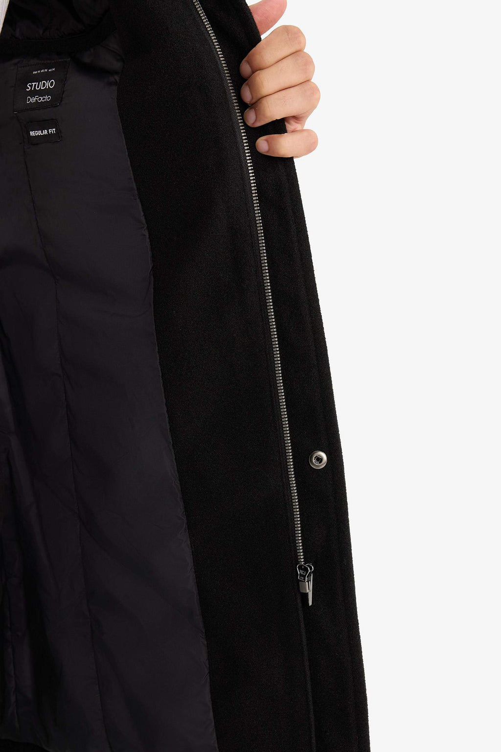 Regular Fit Stand Collar Pocketed Zip-Up Lined Cashmere Parka