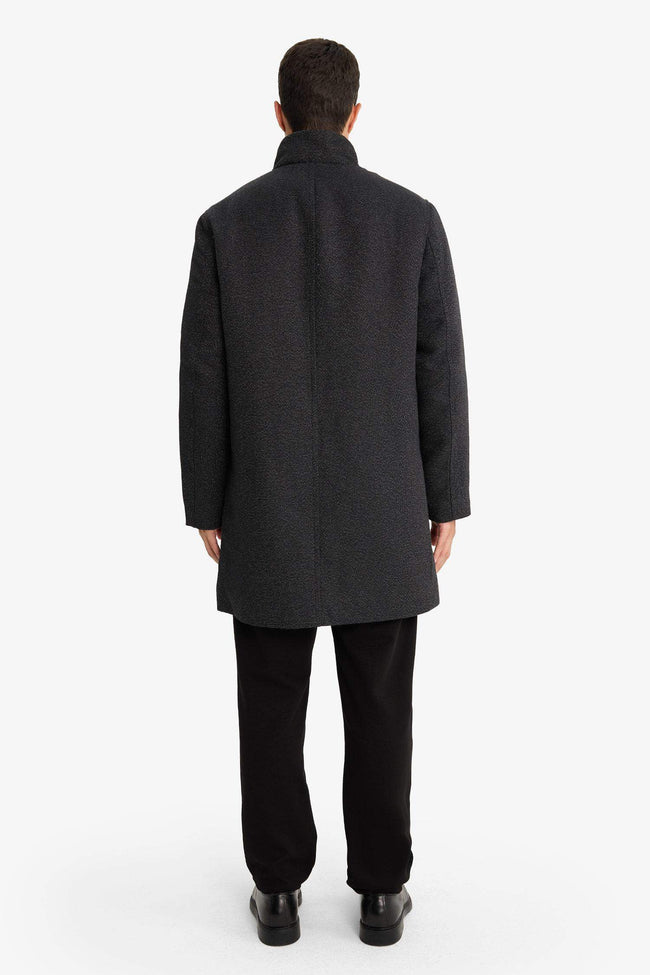 Regular Fit Stand Collar Pocketed Zip-Up Lined Cashmere Parka Main Image