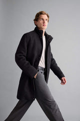 Regular Fit Stand Collar Pocketed Zip-Up Lined Cashmere Parka