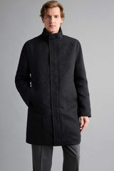 Regular Fit Stand Collar Pocketed Zip-Up Lined Cashmere Parka