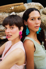 Women Green Straw Detailed Dangle Earrings