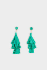 Women Green Straw Detailed Dangle Earrings