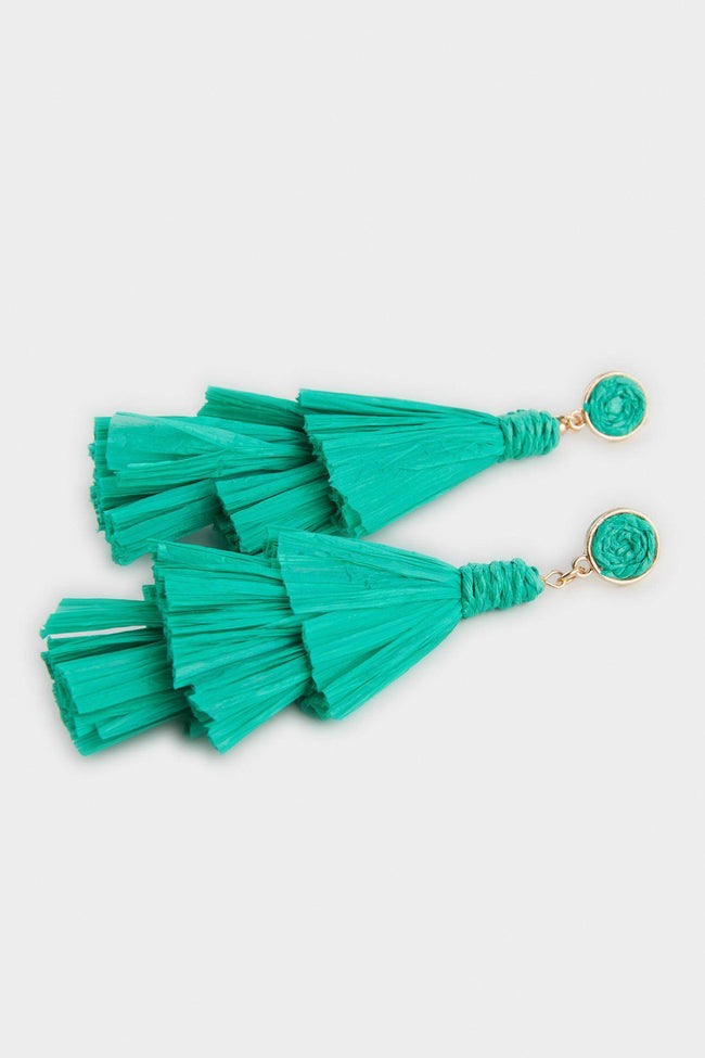 Women Green Straw Detailed Dangle Earrings Main Image