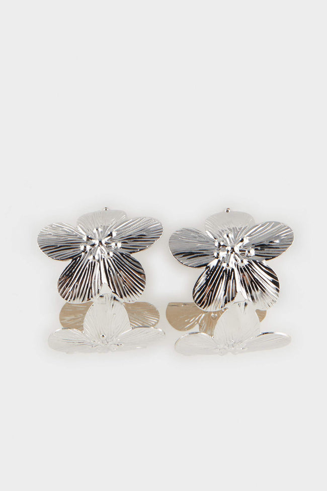 Women Flower Silver Earrings Hover Image