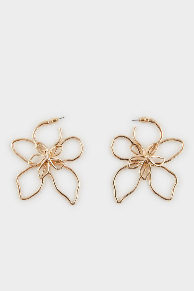 Women Flower Motif Gold Earrings Hover Image