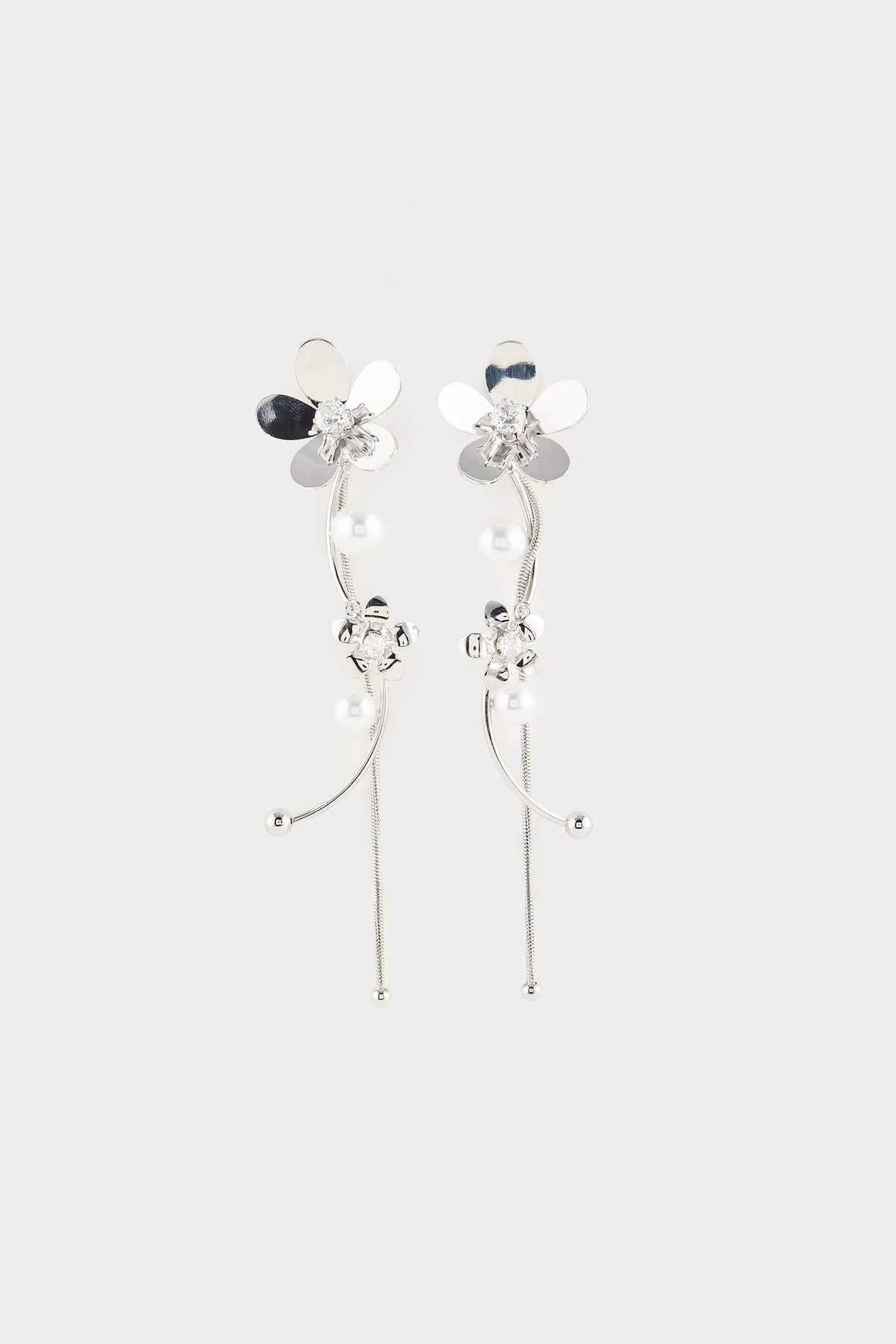 Women Floral Dangle Silver Earrings