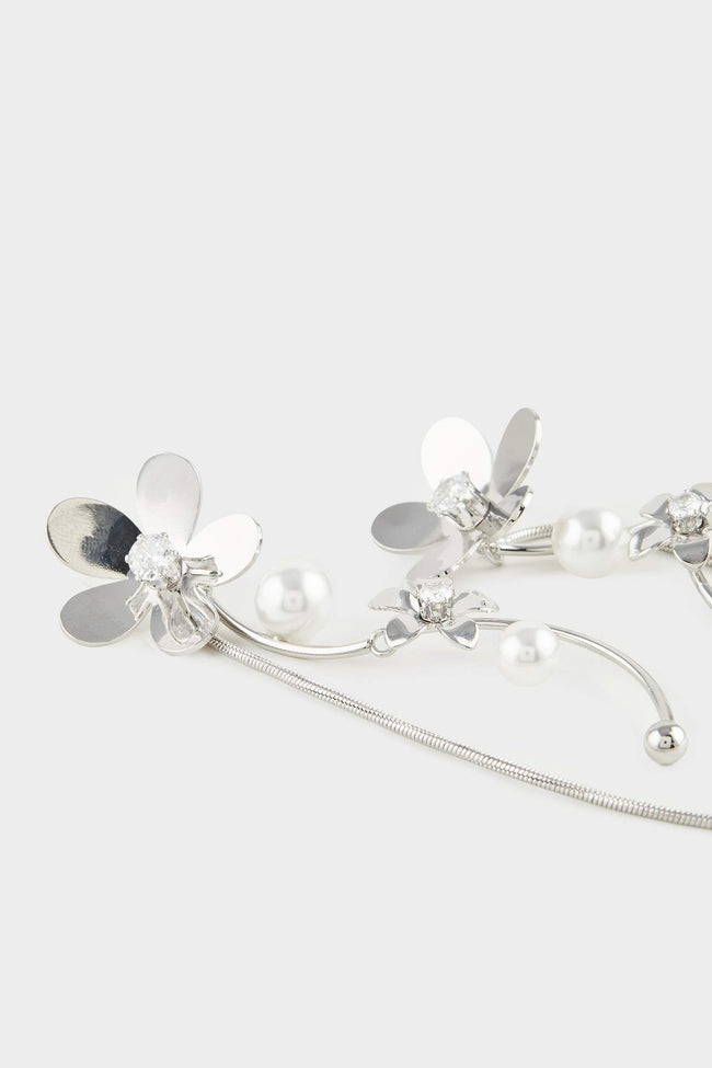 Women Floral Dangle Silver Earrings Main Image