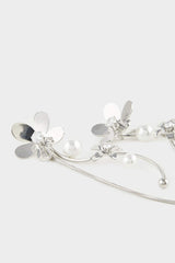 Women Floral Dangle Silver Earrings