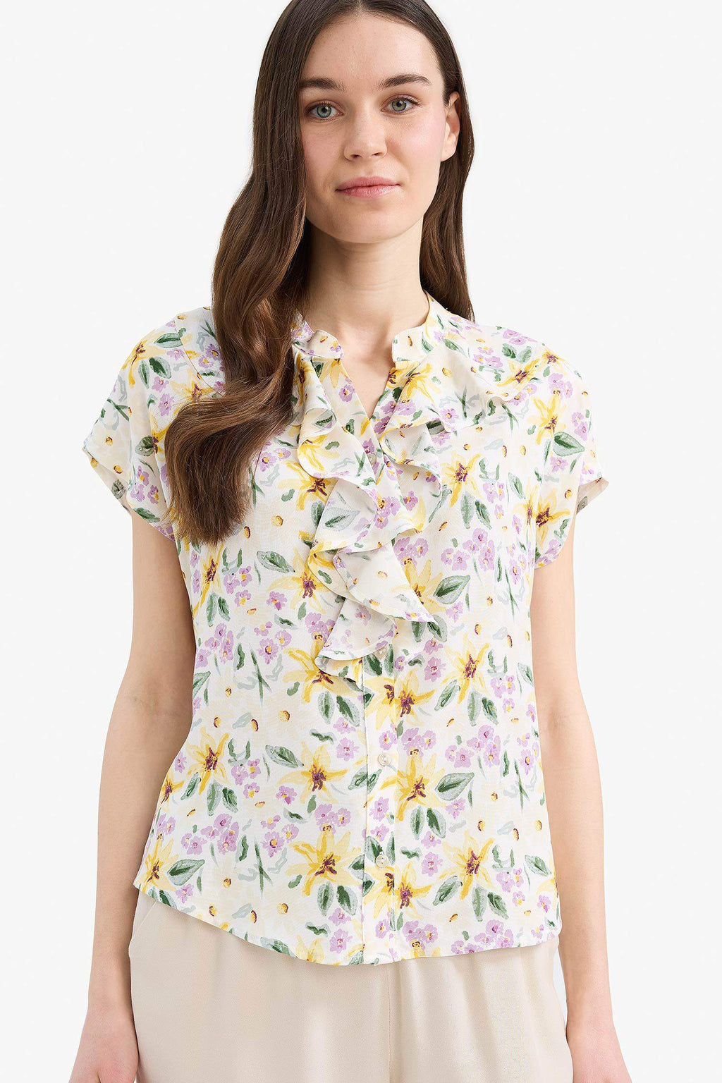 Regular Fit Flap Collar Short Sleeve Shirt