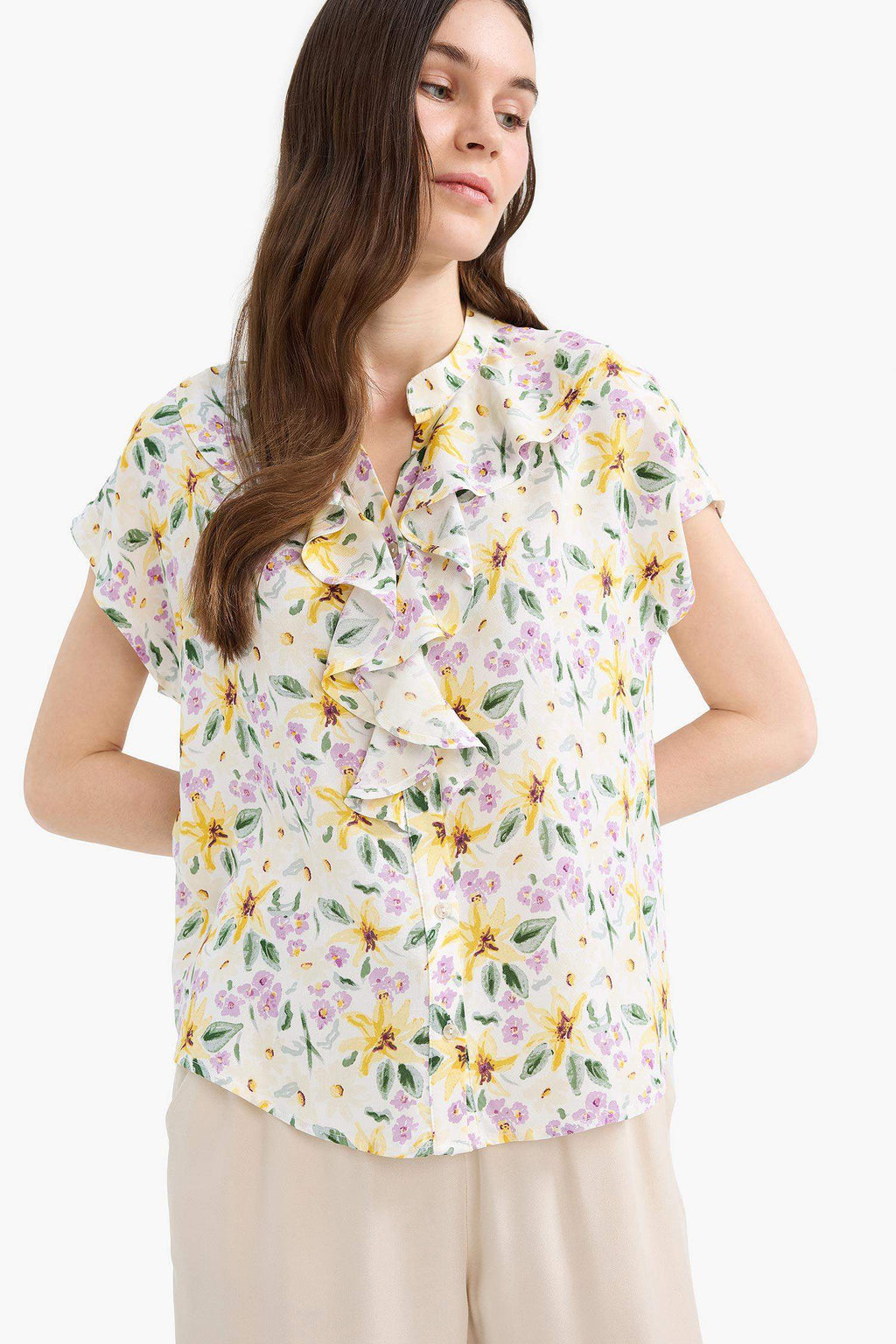 Regular Fit Flap Collar Short Sleeve Shirt