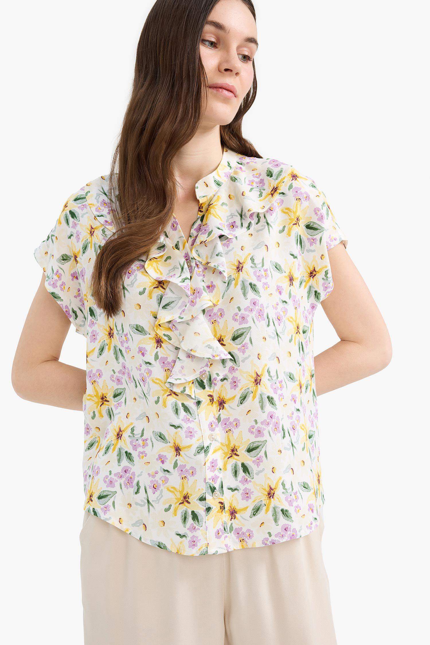 Regular Fit Flap Collar Short Sleeve Shirt