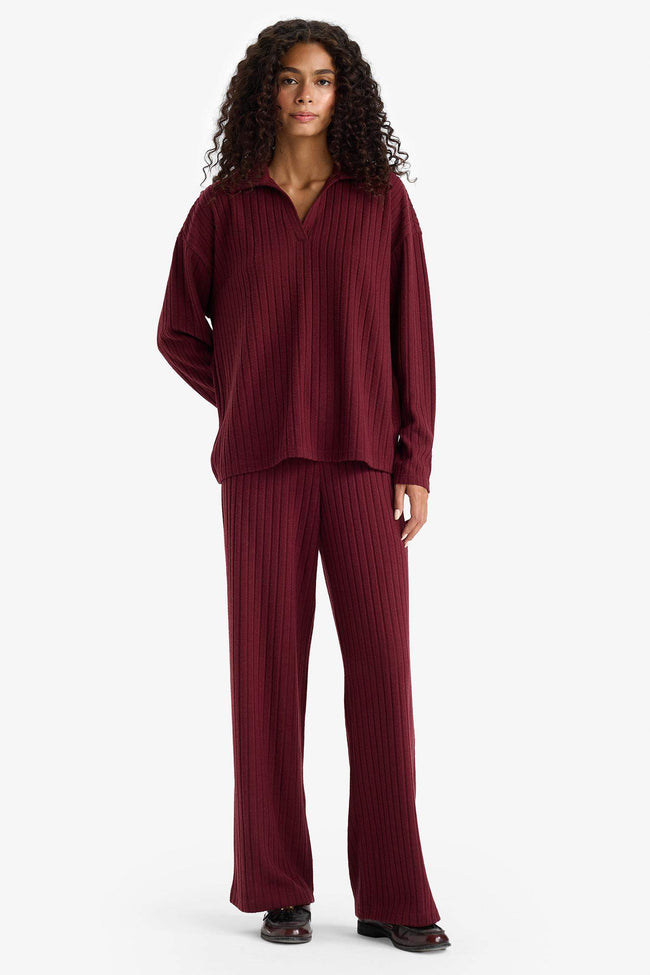 Wide Leg Ribbed Camisole Elastic Waist Trousers Hover Image