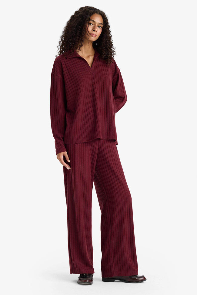 Wide Leg Ribbed Camisole Elastic Waist Trousers Main Image