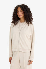 College Collar Zippered Soft Textured Modal Bomber Cardigan